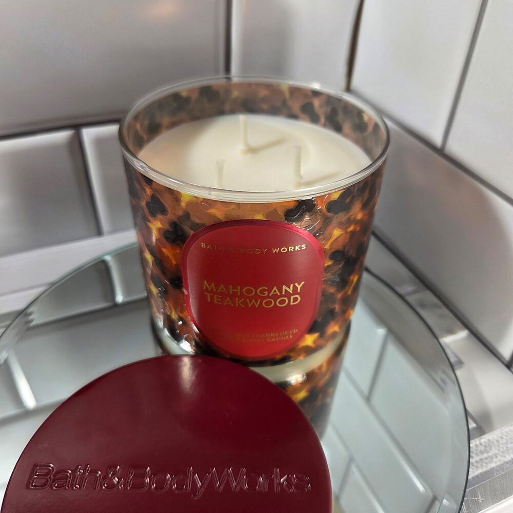 BBW White Barn Mahogany Teakwood 3-Wick Candle